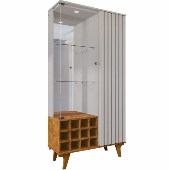 Cristaleira Bechara Ripada Elba com porta de vidro espelho largura 90,5 cm LED OFF White Naturale