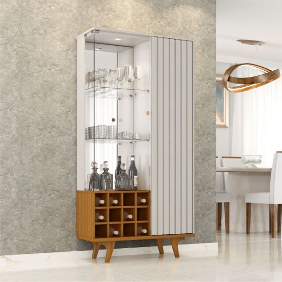 Cristaleira Bechara Ripada Elba com porta de vidro espelho largura 90,5 cm LED OFF White Naturale