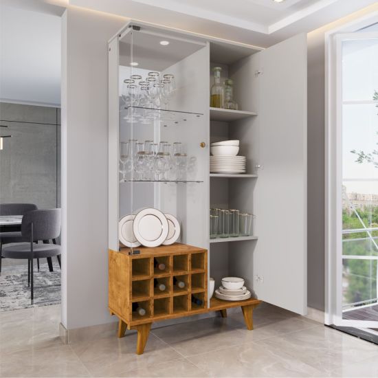 Cristaleira Bechara Ripada Elba com porta de vidro espelho largura 90,5 cm LED OFF White Naturale