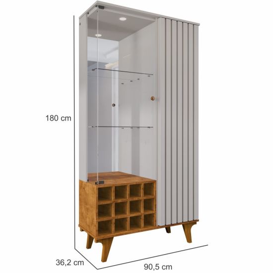 Cristaleira Bechara Ripada Elba com porta de vidro espelho largura 90,5 cm LED OFF White Naturale