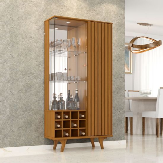 Cristaleira Bechara Ripada Elba com porta de vidro espelho largura 90,5 cm LED Naturale