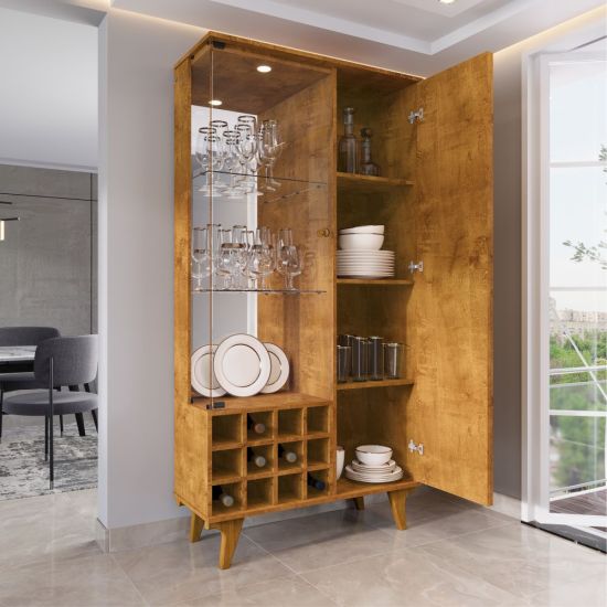 Cristaleira Bechara Ripada Elba com porta de vidro espelho largura 90,5 cm LED Naturale