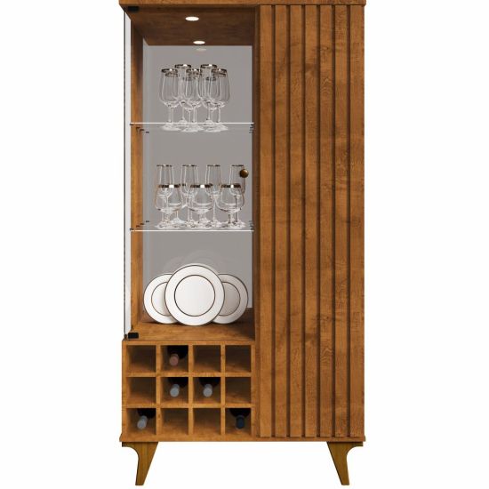 Cristaleira Bechara Ripada Elba com porta de vidro espelho largura 90,5 cm LED Naturale