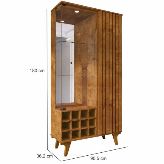 Cristaleira Bechara Ripada Elba com porta de vidro espelho largura 90,5 cm LED Naturale