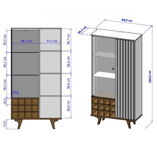Cristaleira Bechara Ripada Elba com porta de vidro espelho largura 90,5 cm LED Naturale