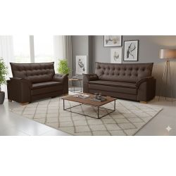 Conjunto Sofa Star Bahamas Plus 3 e 2 lugares em tecido Veludo Marrom VA03