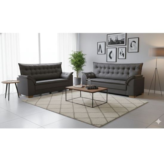 Conjunto Sofa Star Bahamas Plus 3 e 2 lugares em tecido Veludo Cinza VA19 