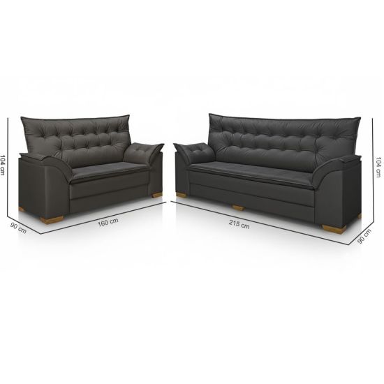 Conjunto Sofa Star Bahamas Plus 3 e 2 lugares em tecido Veludo Cinza VA19 