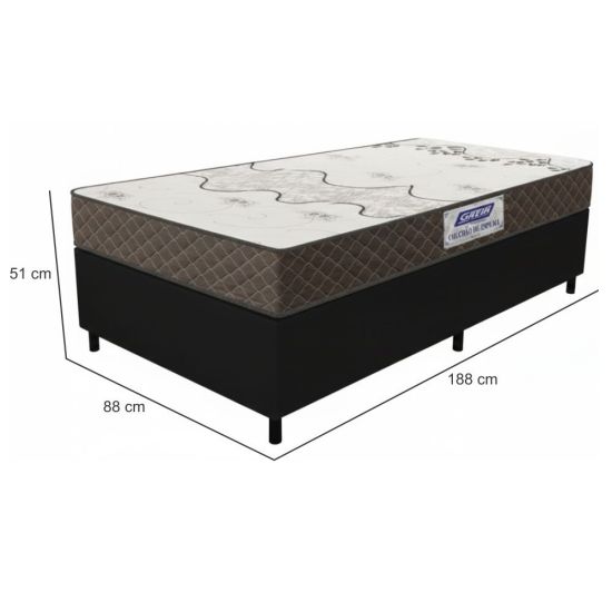 Cama Box solteiro 0,88 Gazin Sommier colchão D20 supreme 100% espuma Marrom Preto