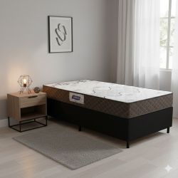 Cama Box solteiro 0,88 Gazin Sommier colchão D20 supreme 100% espuma Marrom Preto