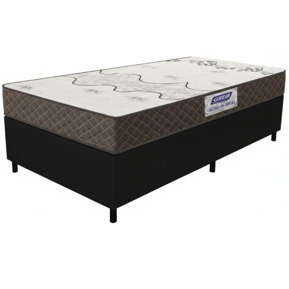Cama Box solteiro 0,88 Gazin Sommier colchão D20 supreme 100% espuma Marrom Preto