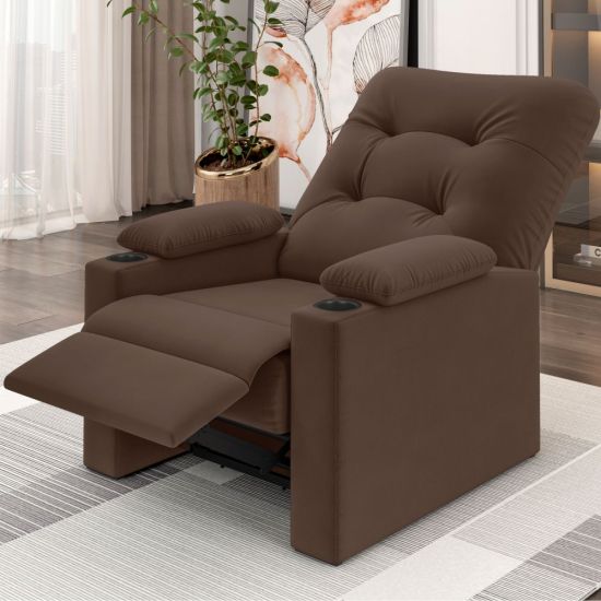 Poltrona Papai Reclinavel Besthouse Coimbra Columbia com porta-copos  tecido suede veludo Marrom