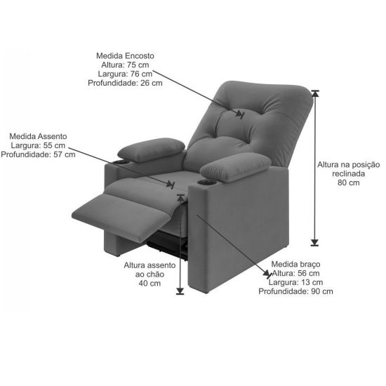 Poltrona Papai Reclinavel Besthouse Coimbra Columbia com porta-copos  tecido suede veludo Marrom