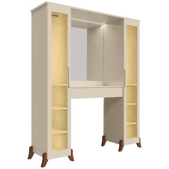 Penteadeira RV Móveis Star Camarim espelho duas portas reflecta luz de LED cabideiro OFF White