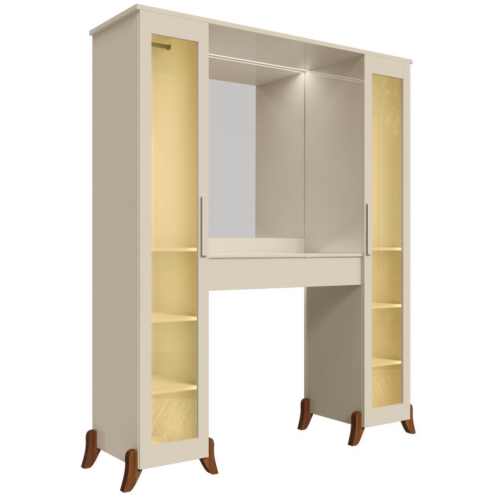 Penteadeira RV Móveis Star Camarim espelho duas portas reflecta luz de LED cabideiro OFF White