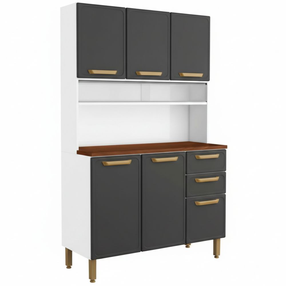 Kit Armário Cozinha em aço Bertolini Bella 6 portas 2 gavetas, largura de 120 cm R715690253 Branco Grafite