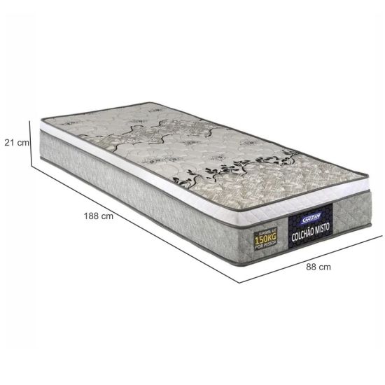 Colchão de Solteiro Gazin Stone D33 misto altura de 21 cm 88x188 Cinza Branco