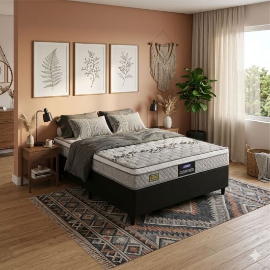 Cama Box de Casal Gazin Stone Sommier D33 altura de 60 cm e largura de 138 Cinza Preto  