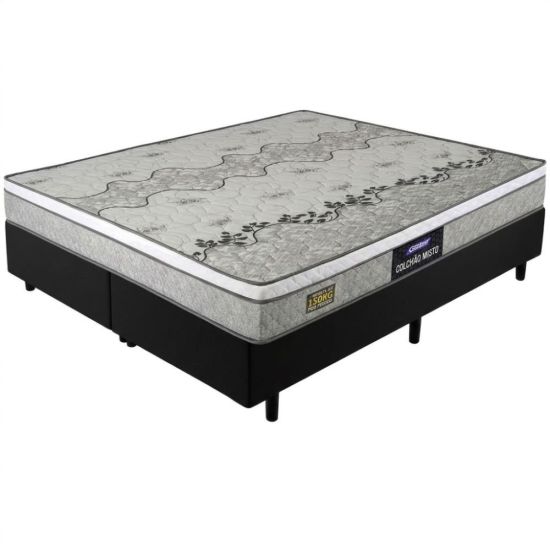 Cama Box de Casal Queen Gazin Stone Sommier D33 altura de 60 cm e largura de 158 Cinza Preto  
