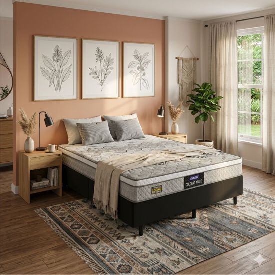 Cama Box de Casal Queen Gazin Stone Sommier D33 altura de 60 cm e largura de 158 Cinza Preto  