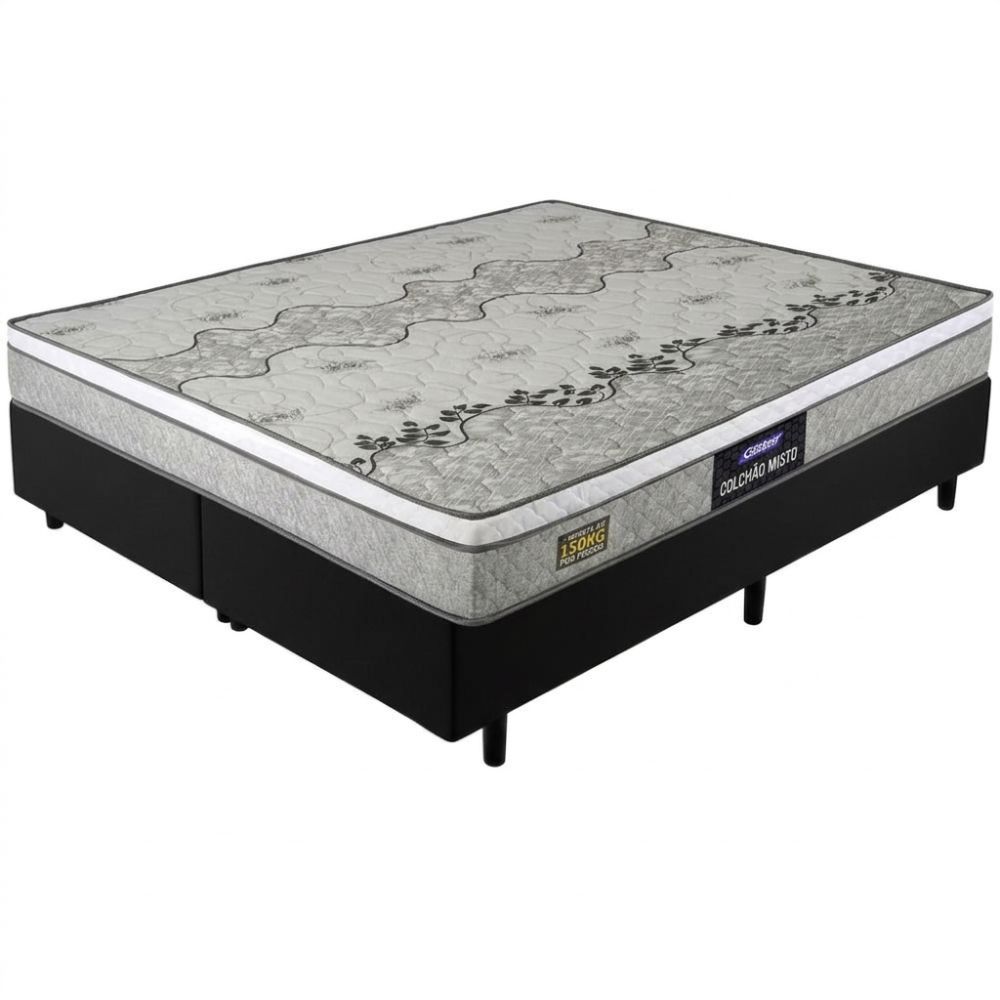 Cama Box de Casal Queen Gazin Stone Sommier D33 altura de 60 cm e largura de 158 Cinza Preto  