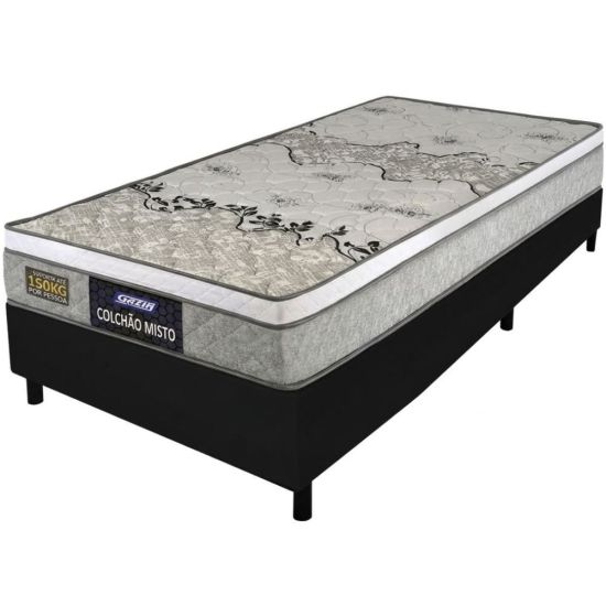 Cama Box de Solteiro Gazin Stone Sommier D33 altura de 60 cm e largura de 88 cm Cinza Preto 