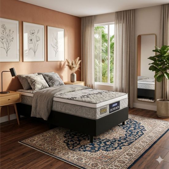 Cama Box de Solteiro Gazin Stone Sommier D33 altura de 60 cm e largura de 88 cm Cinza Preto 