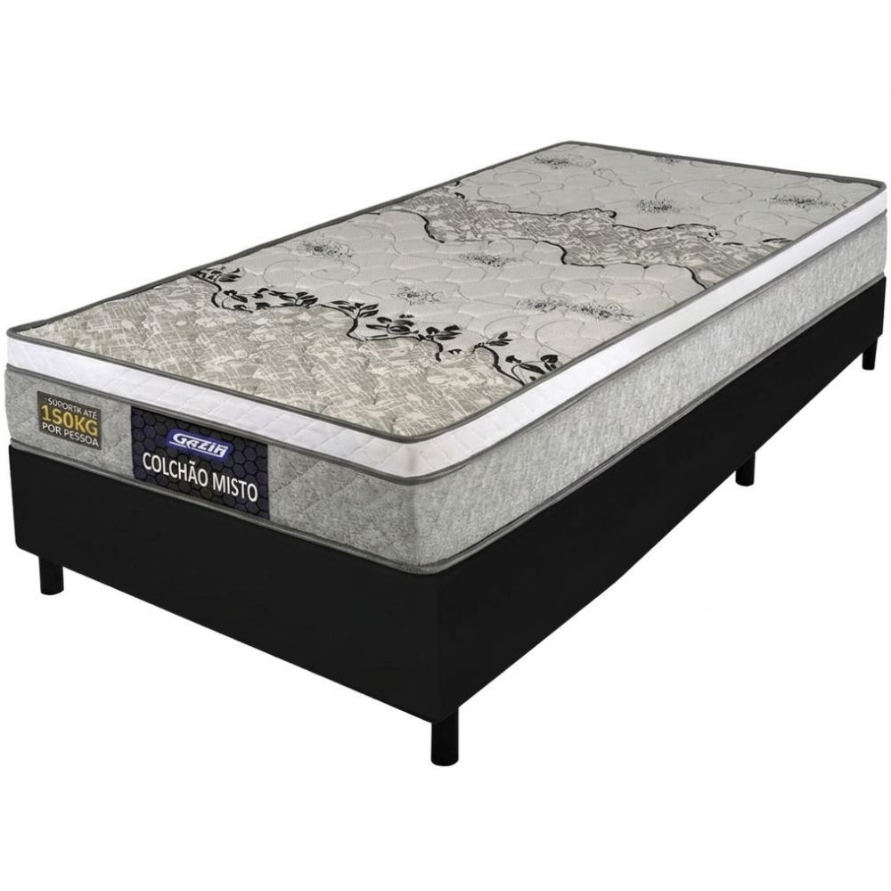 Cama Box de Solteiro Gazin Stone Sommier D33 altura de 60 cm e largura de 88 cm Cinza Preto 