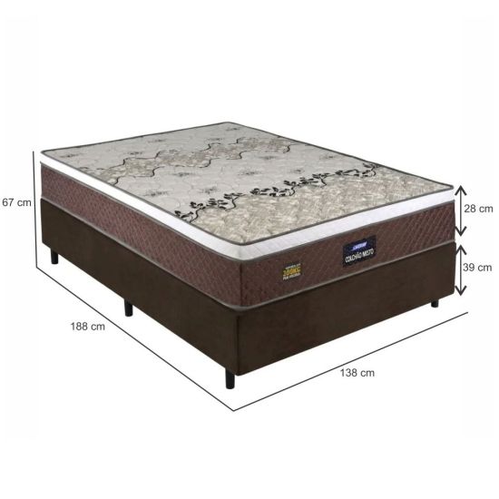 Cama Box de Casal Stone Plus Sommier D45 misto altura de 60 cm 138x 188 Marrom