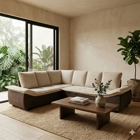 Sofá de Canto Hellen Alphaville Plus 6 lugares braço divã formato de “L” Bege Marrom