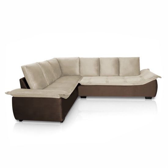 Sofá de Canto Hellen Alphaville Plus 6 lugares braço divã formato de “L” Bege Marrom