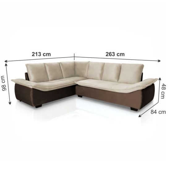 Sofá de Canto Hellen Alphaville Plus 6 lugares braço divã formato de “L” Bege Marrom