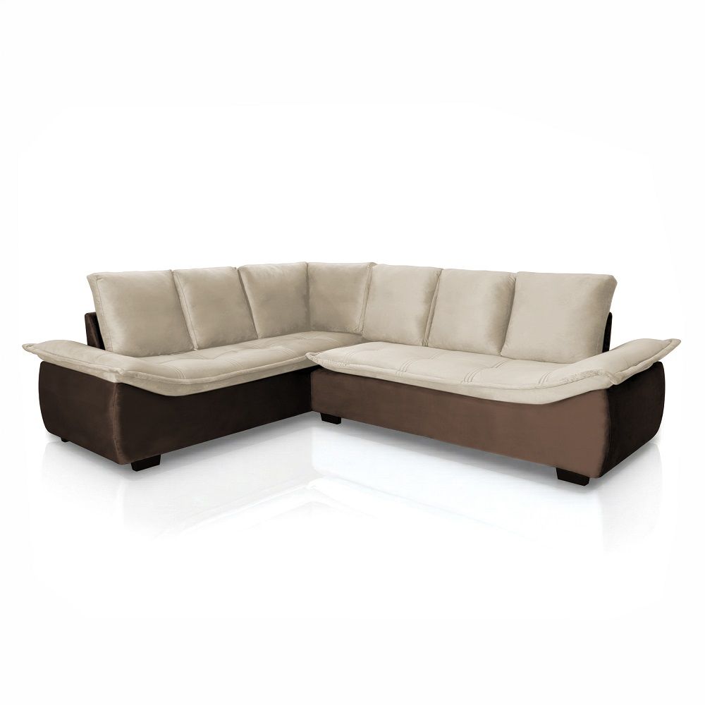 Sofá de Canto Hellen Alphaville Plus 6 lugares braço divã formato de “L” Bege Marrom