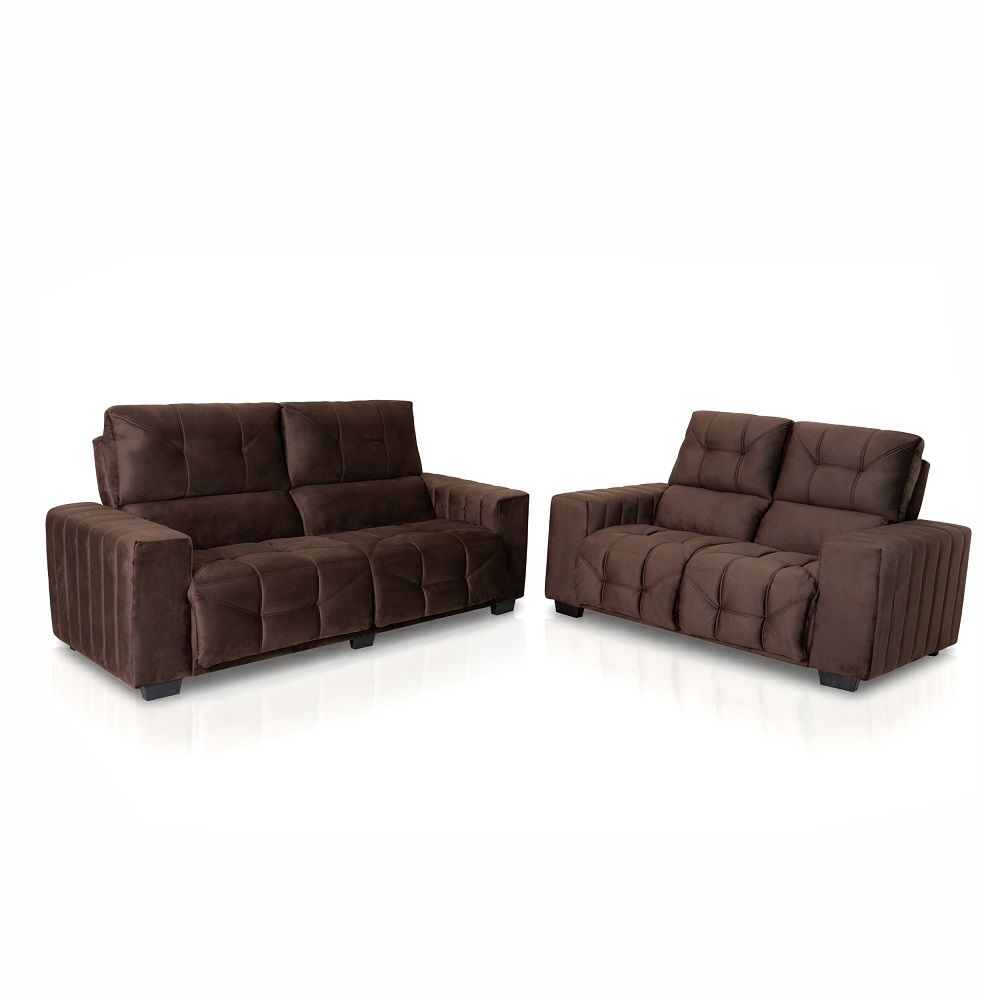 Sofá Hellen Hannover Le Mans 3 e 2 lugares em tecido platinium Marrom  