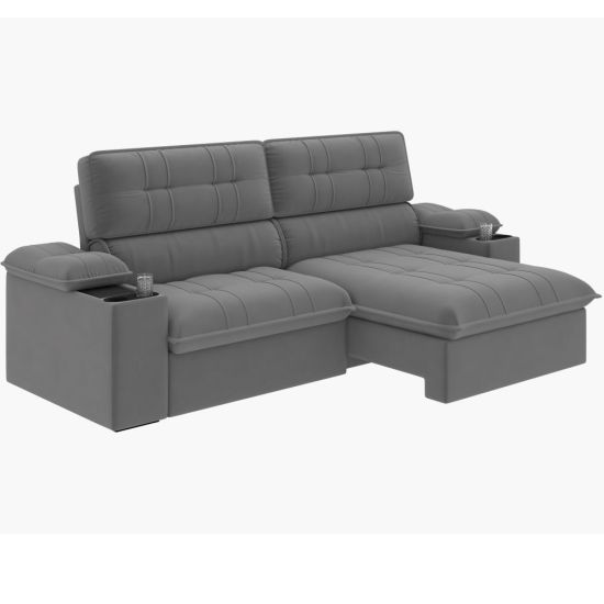 Sofá Retrátil e Reclinável Besthouse Stanley 3 lugares com porta-copos e cooler de 210 cm Chumbo 