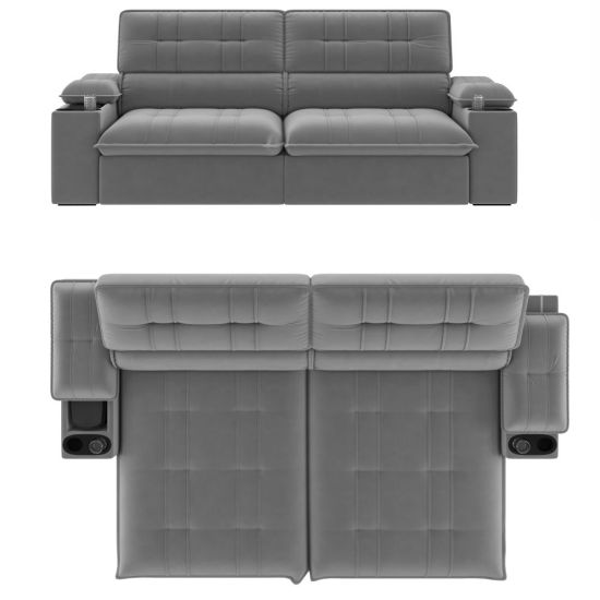 Sofá Retrátil e Reclinável Besthouse Stanley 3 lugares com porta-copos e cooler de 210 cm Chumbo 