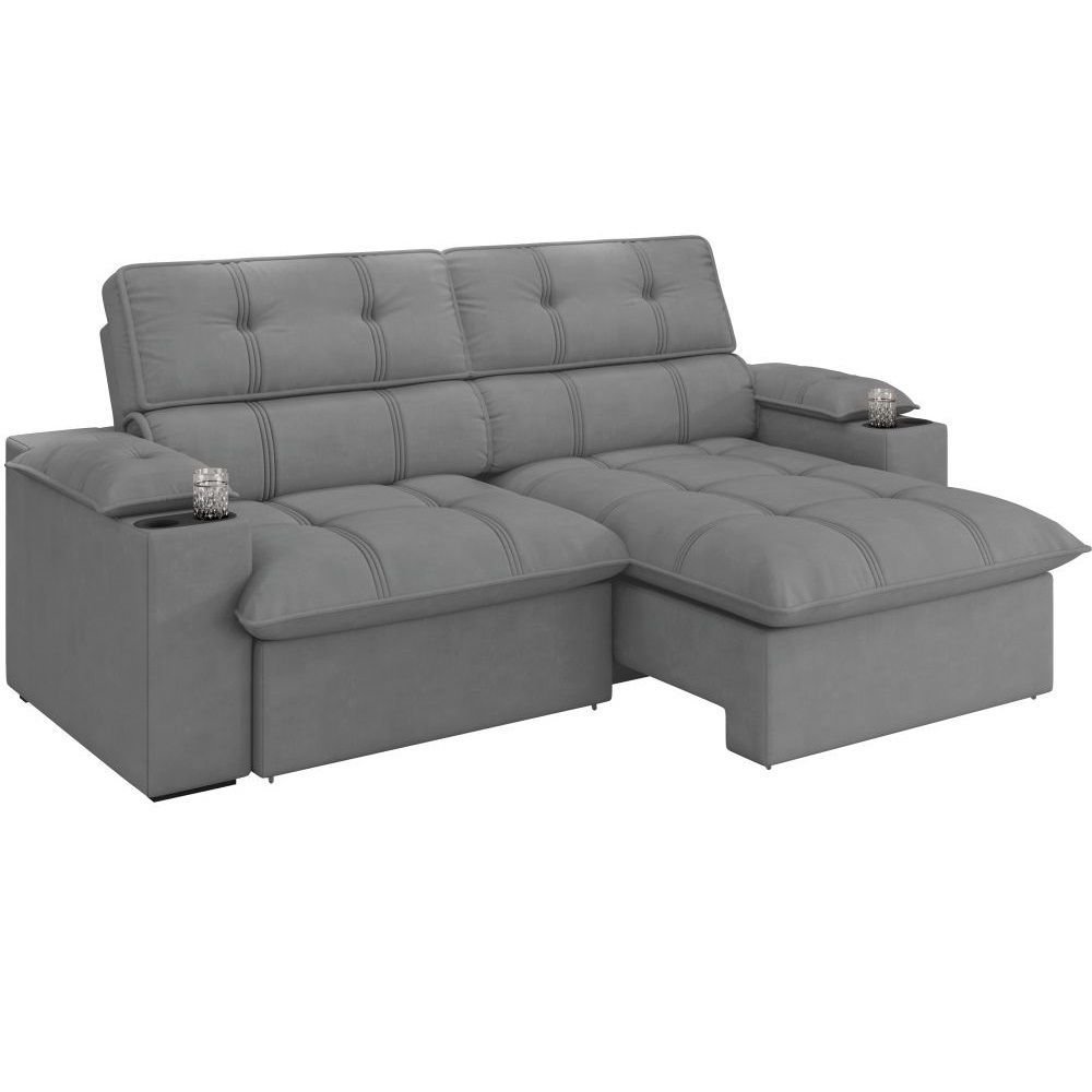 Sofá Retrátil e Reclinável Besthouse Liverpool 4 lugares com porta-copos largura de 240 cm Chumbo