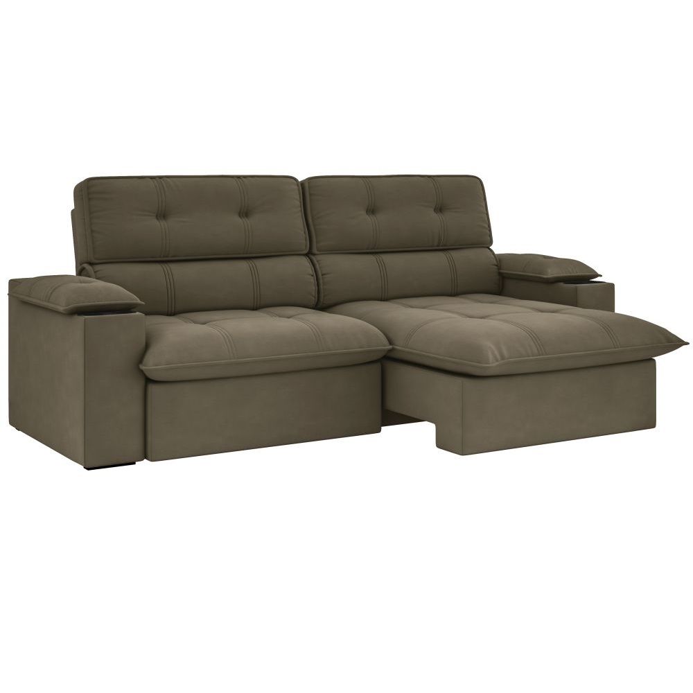 Sofá Retrátil e Reclinável Besthouse Liverpool 4 lugares com porta-copos largura de 240 cm Marrom