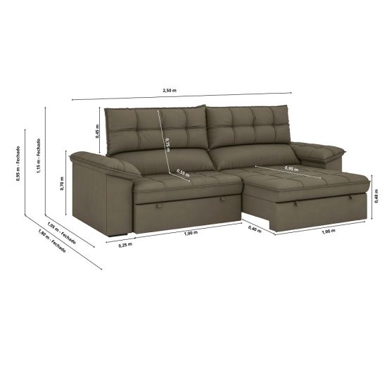 Sofá retrátil e reclinável BestHouse Milano em molas ensacadas individuais largura de 250 cm veludo Marrom