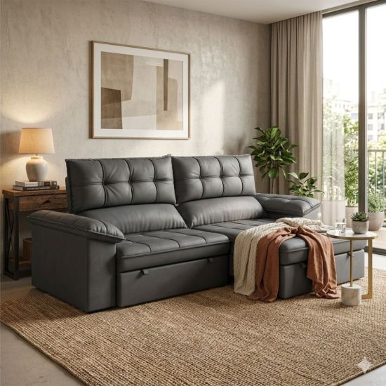 Sofá retrátil e reclinável BestHouse Milano em molas ensacadas individuais largura de 250 cm veludo cinza