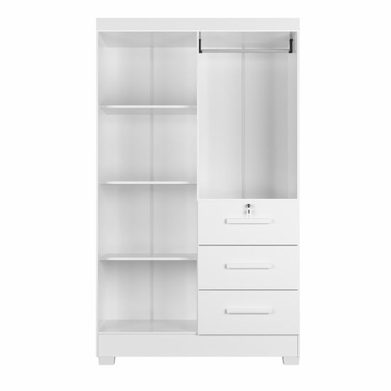 Guarda Roupas Solteiro J&A Móveis Tokio 4 portas 3 gavetas, montagem flex largura de 120 cm Branco Lilas  