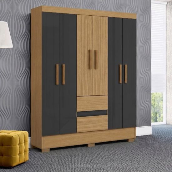 Guarda Roupas Casal Aramóveis Coimbra Flash 6 Portas 2 Gavetas R2005138 Atacama Grafite