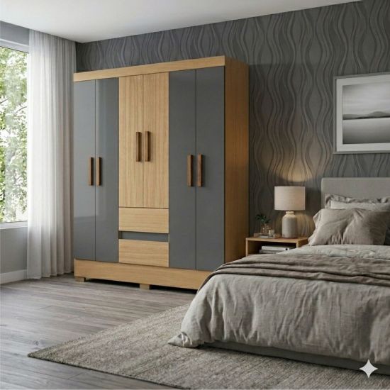 Guarda Roupas Casal Aramóveis Coimbra Flash 6 Portas 2 Gavetas R2005138 Atacama Grafite