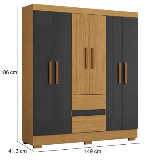 Guarda Roupas Casal Aramóveis Coimbra Flash 6 Portas 2 Gavetas R2005138 Atacama Grafite