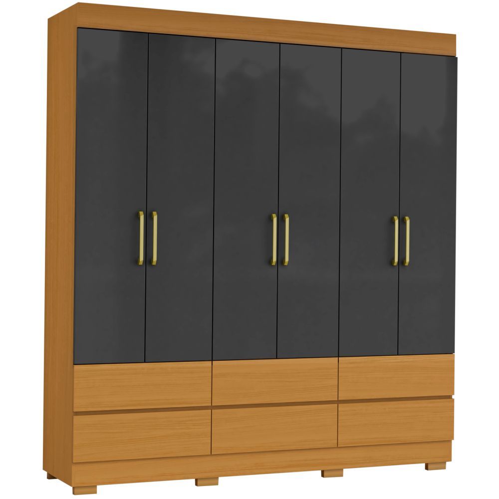 Guarda Roupas Casal Aramóveis Marrocos Guarujá 6 Portas 6 Gavetas R2045156 largura de 187 cm cinamomo Grafite