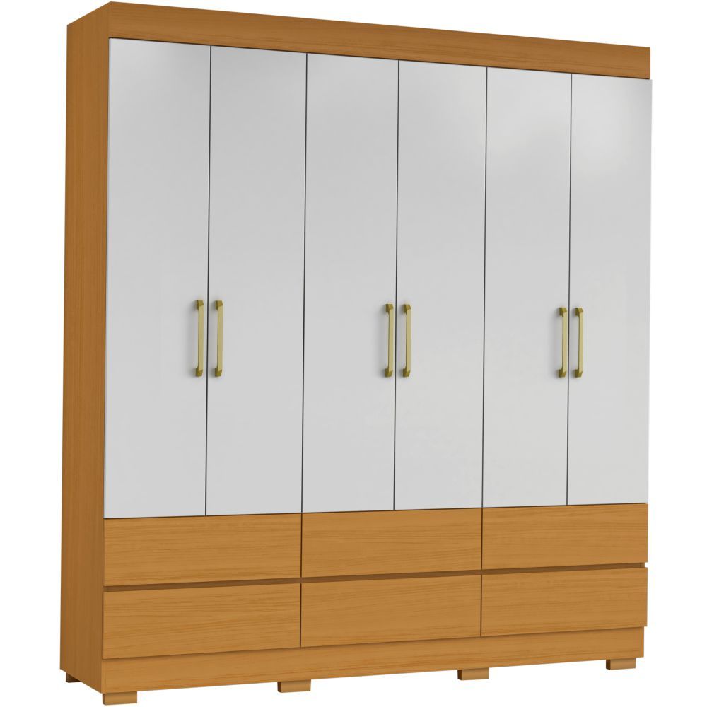 Guarda Roupas Casal Aramóveis Marrocos Guarujá 6 Portas 6 Gavetas R2045156 largura de 187 cm cinamomo OFF White