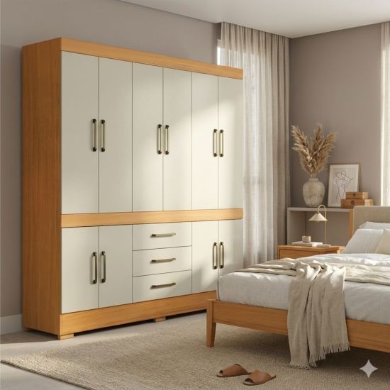 Guarda Roupas de Casal Aramóveis Mônaco Murano 10 portas 3 gavetas R2045139 Cinamomo Areia