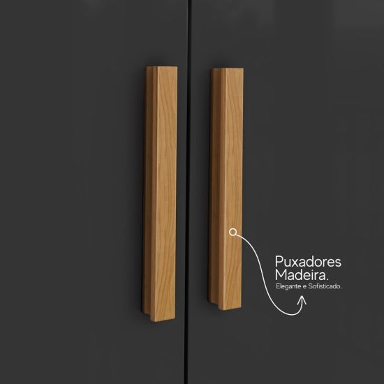 Armário de Cozinha Aramóveis Selena Select R2000445 06 portas 02 gavetas espaço para micro-ondas com 182 cm largura Cinamomo Grafite