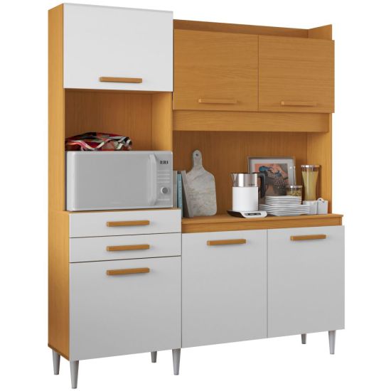 Armário de Cozinha Aramóveis Selena Select R2000445  espaço para micro-ondas com 182 cm largura Cinamomo Branco