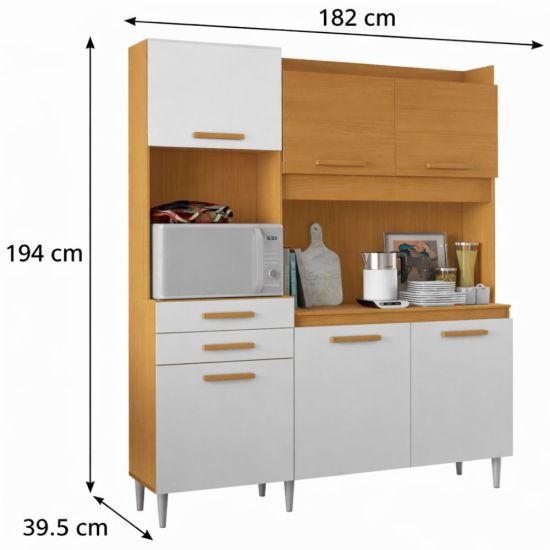 Armário de Cozinha Aramóveis Selena Select R2000445  espaço para micro-ondas com 182 cm largura Cinamomo Branco